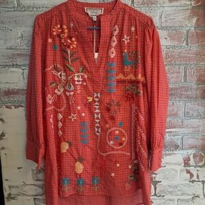 Johnny Was Red Embroidered Tunic